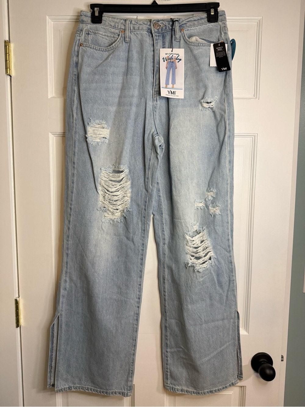 YMI Live A Little Wide Leg Distressed Side Slit Denim Jean